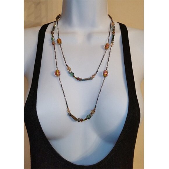 VINTAGE DOL Swarovski Crystals Abalone Glass Necklace New - Picture 2 of 7